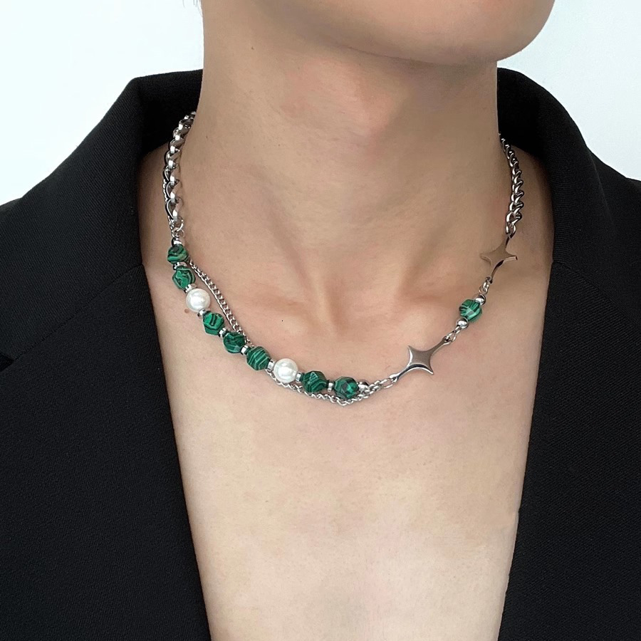 Luxury Jewelry Designer Jewelry Niche High-end Necklace For Men And Women, INS Hip-hop Natural Stone Splicing Star Design Clavicle Chain, Men's N