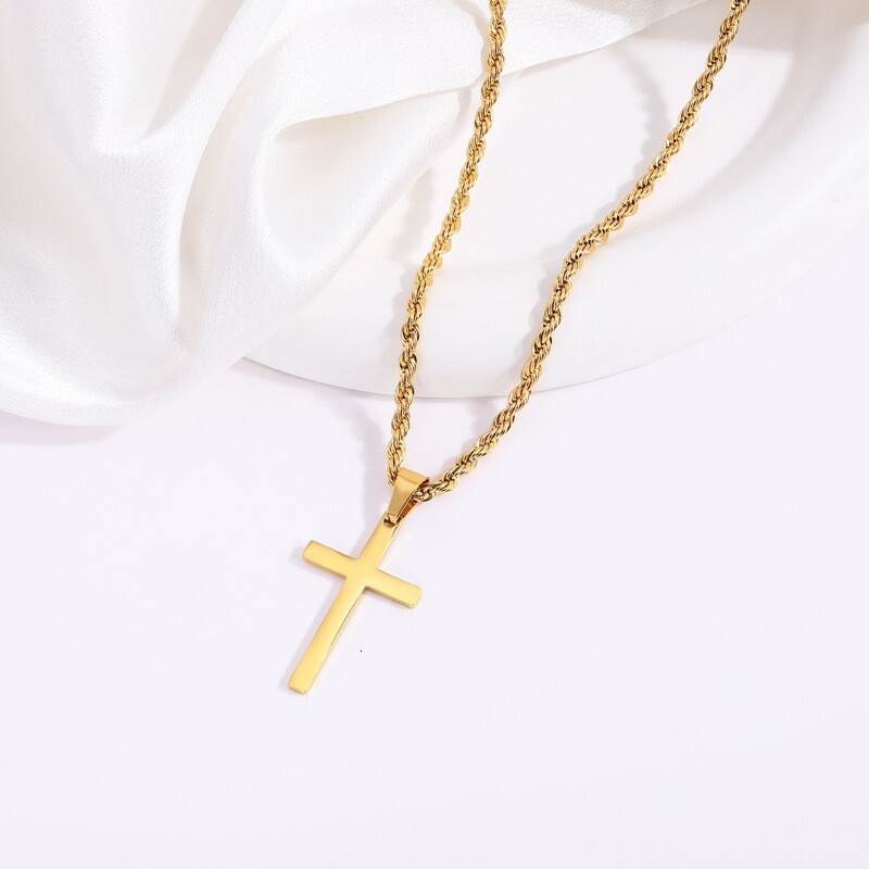 Luxury Jewelry Designer Jewelry Cross-border Amazon Gold Braided Chain Cross Stainless Steel Necklace Titanium Steel Non-fading Fashion Versatile Men&