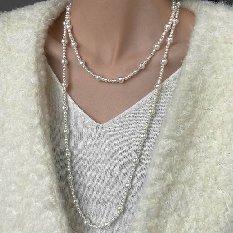 Luxury Jewelry Designer Jewelry Autumn Winter Korean Style Gentle Long Pearl Necklace Vintage Fashionable Elegant Sweater Chain Light Luxury High-end 