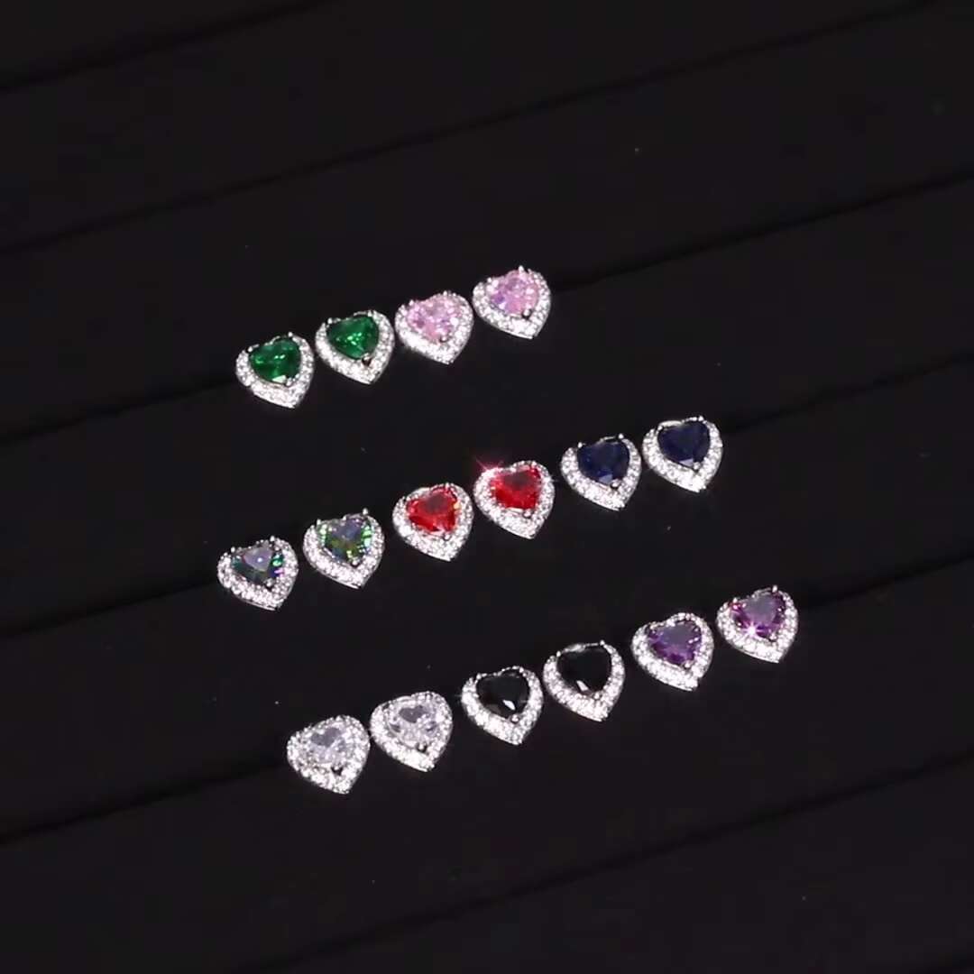 7 Colors Crystal Rainbow Gradient Zirconia Vintage Fashion Earrings Wedding Heart Stud Earring for Women