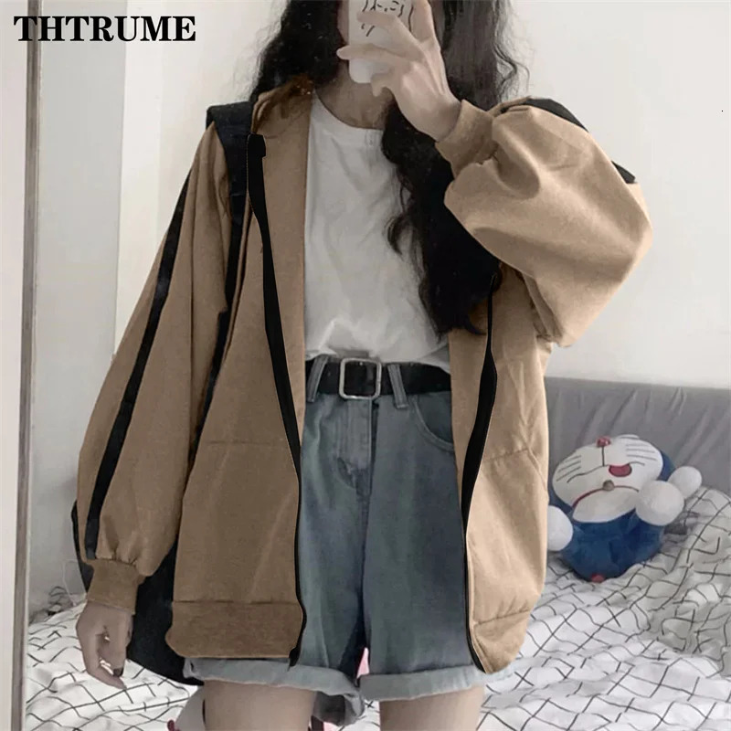 Harajuku Vintage Korean Hoodies Fashion Women Y2K Zipper Long Sleeve Oversized Streetwear Tops Casual Office Lady Sweatshirts 250707