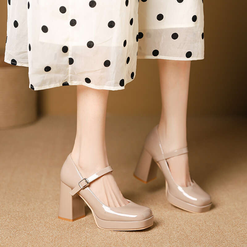 3359-12 One-Strap Single for Women Summer New French Style Elegant Chunky Heel High Heels Women's Shoes