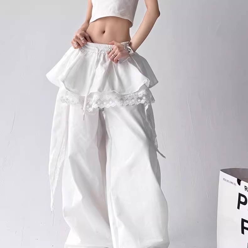 Summer new women's pants, new layered hem work pants, women's summer American retro loose fit straight leg wide leg pants, new designer pant