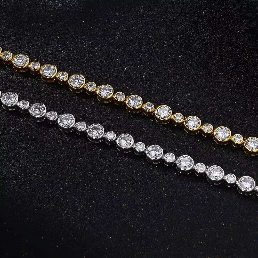 Hip Hop Women Jewelry Iced Out Gold Plated Diamond Tennis Link Chain Bracelet Set Round Cut Cubic Zirconia Bezel Tennis Necklace