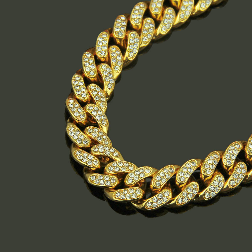 Luxury Jewelry Designer Jewelry Hot Selling European And American Hip Hop Miami Necklace 13mm Men's Diamond-encrusted Large Gold Chain Necklace W