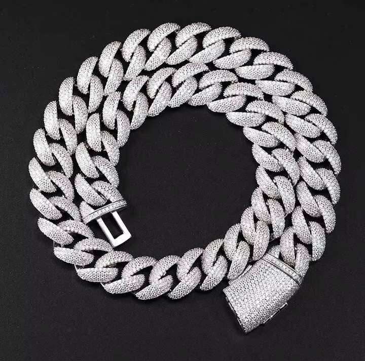 HighEnd Custom Cuban Link Chain for Men Featuring VVS Moissanite 925 Silver with 18K White Gold Finish and Trendy Flower Pattern