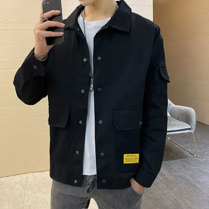 Male Jean Coats Black Cargo Mens Denim Jacket Autumn Korean Style in Lowest Price Outwear Cowboy Clothing Elatic 250704