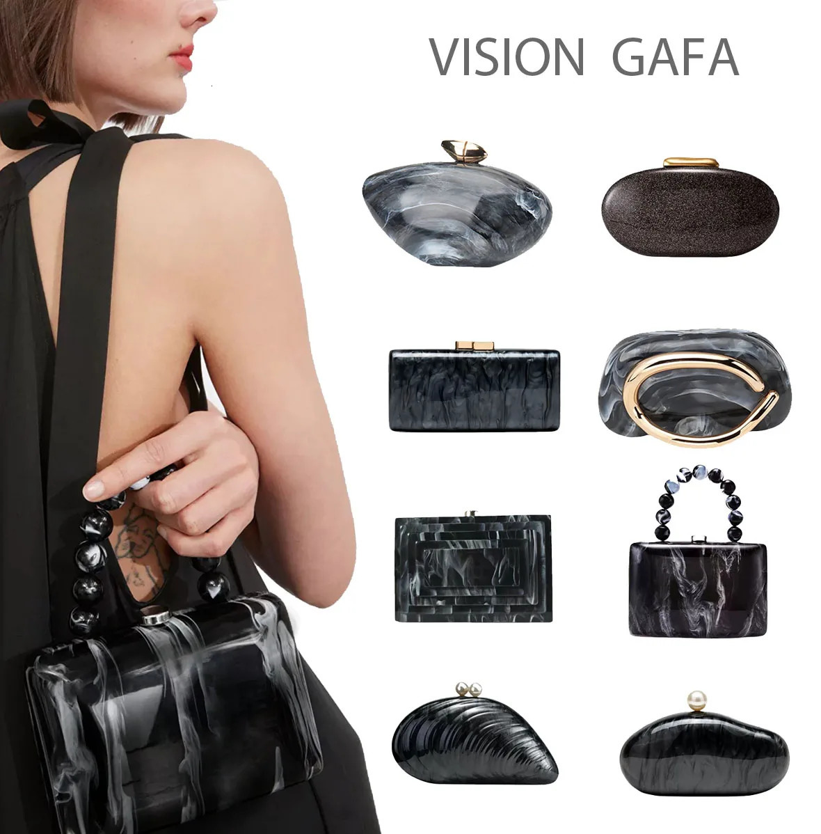 2025 Marble Texture Black Evening Bag Acrylic Clutch for Women Wedding Prom Party Perfect Gift for Dating 250708