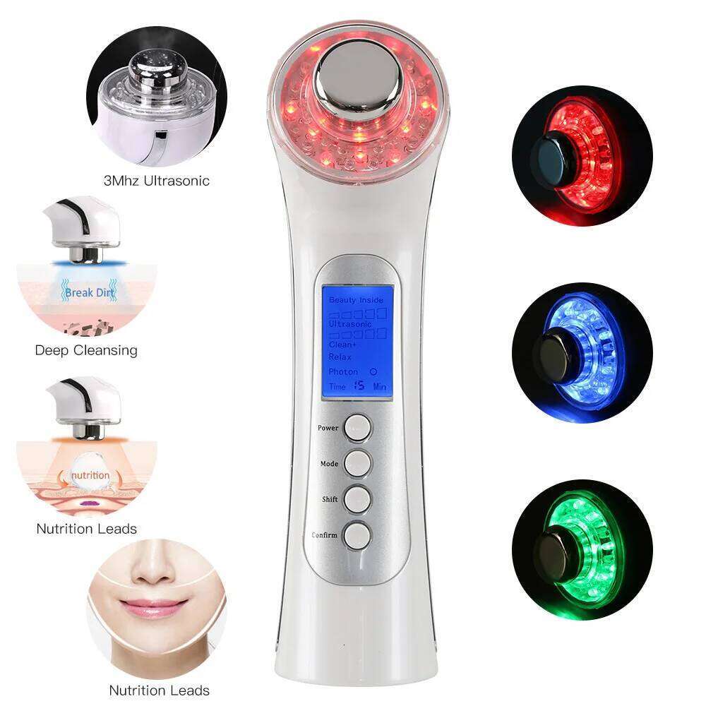 Ultrasonic Ion Facial Massager - Photon Rejuvenation & EMS Microcurrent, Portable Vibration Skin Care Device For Home Use