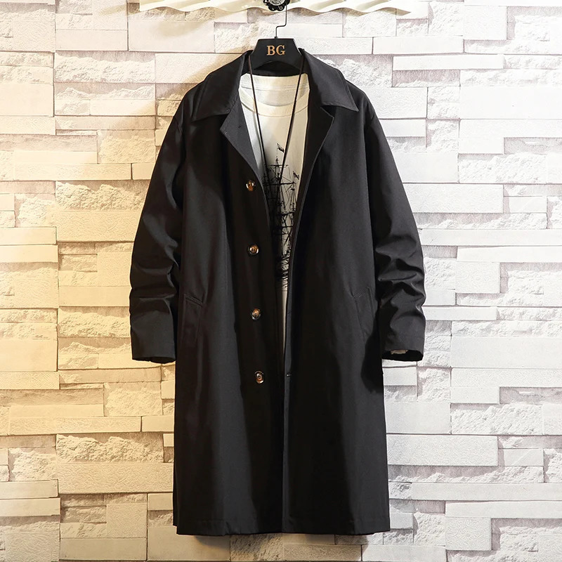 Spring Men Trench Solid Color Breasted Oversize Leisure Teen Long Coats Outwear Hombre Korean Style Windbreaker 5Xl 250708