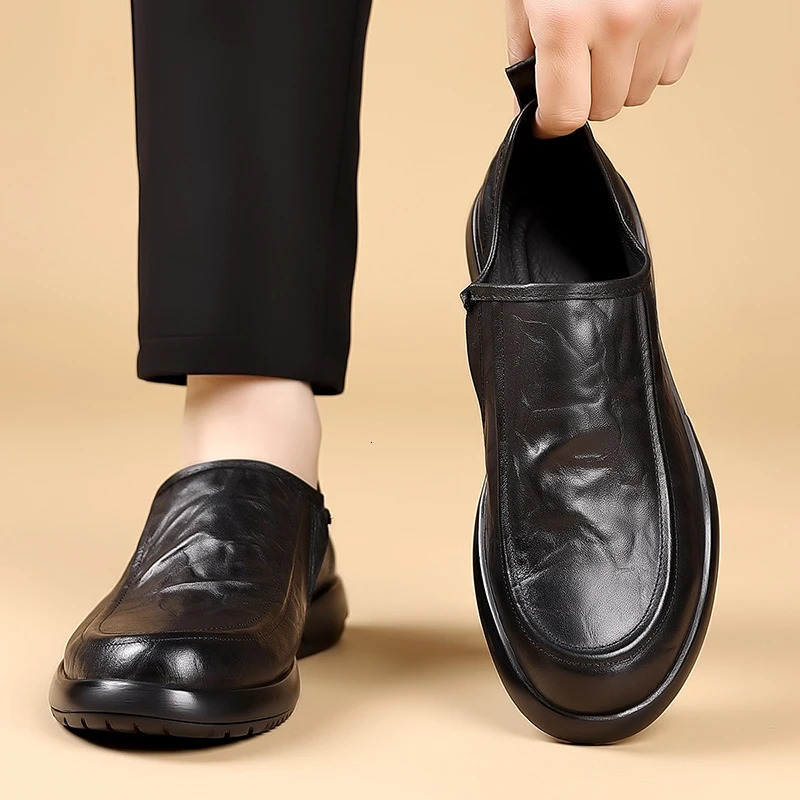 Classic Mens Leather Loafers Slip-On Male Driving Shoes Comfortable Casual Moccasins for Men Breathable Male Dress Flats 250708