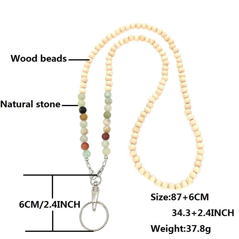 Luxury Jewelry Designer Jewelry Amazon Stone Wood Bead Mask Chain Lanyard Work ID Badge Necklace ID Badge Easy Pull Buckle Sweater Long Necklace