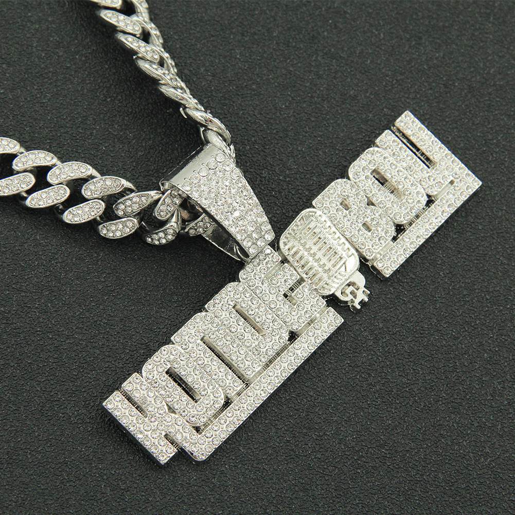 Luxury Jewelry Designer Jewelry Personalized Full Diamond Letter Microphone Splicing Pendant Necklace Hip-hop Cool K-song Rap