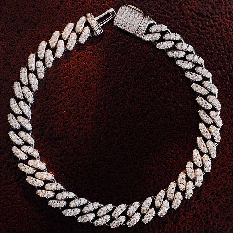 Luxury Jewelry Designer Jewelry Cross-border European And American Chain Silver Plated 18K Gold 2 Row Stone Chain Bracelet 10mm 7-26in Hip Hop Moissan
