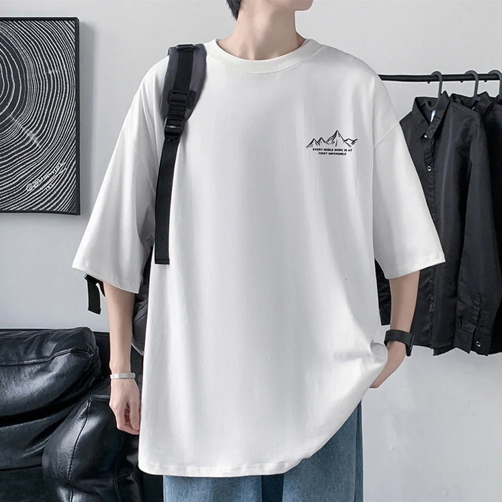 Mens Cotton Tshirt Front Back Print Half Sleeve Summer Loose Oversized Casual Oneck Male Tees 250707