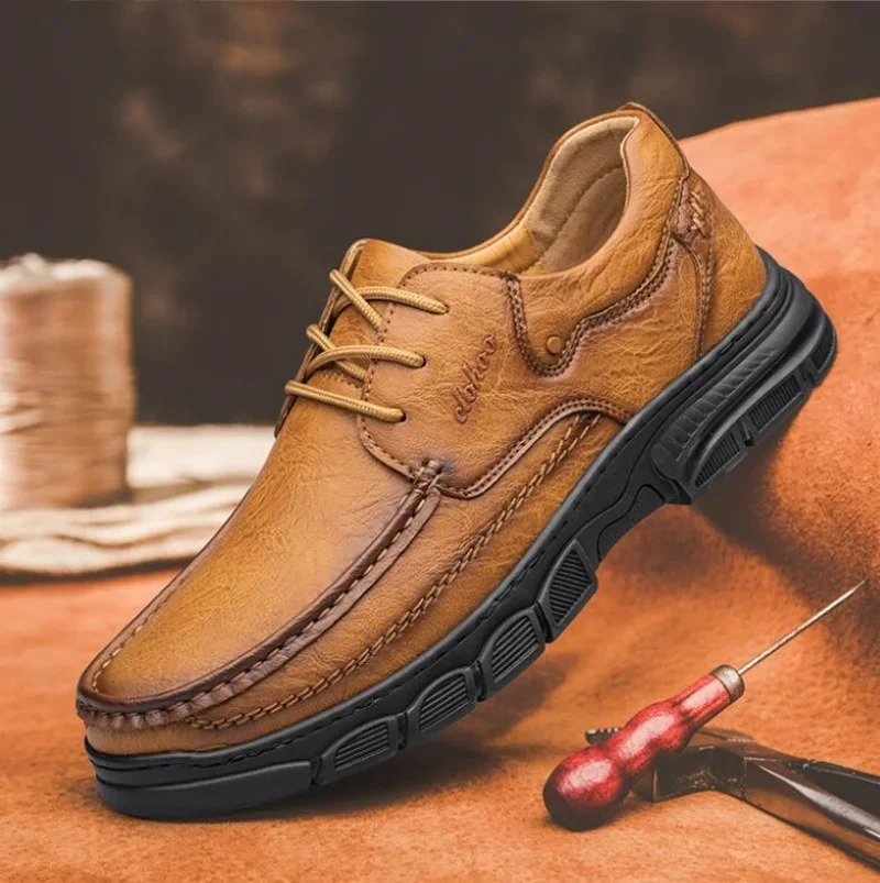 Spring Autumn Handmade Shoes Breathable Casual Leather Shoes Mens Loafers Classic Hand Stitched Mens Shoes 250708