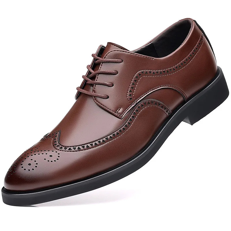 Men Classic Retro Brogues Men Lace Up Business Leather Shoes Formal Office Flats Men Wedding Party Oxford Shoes 250712