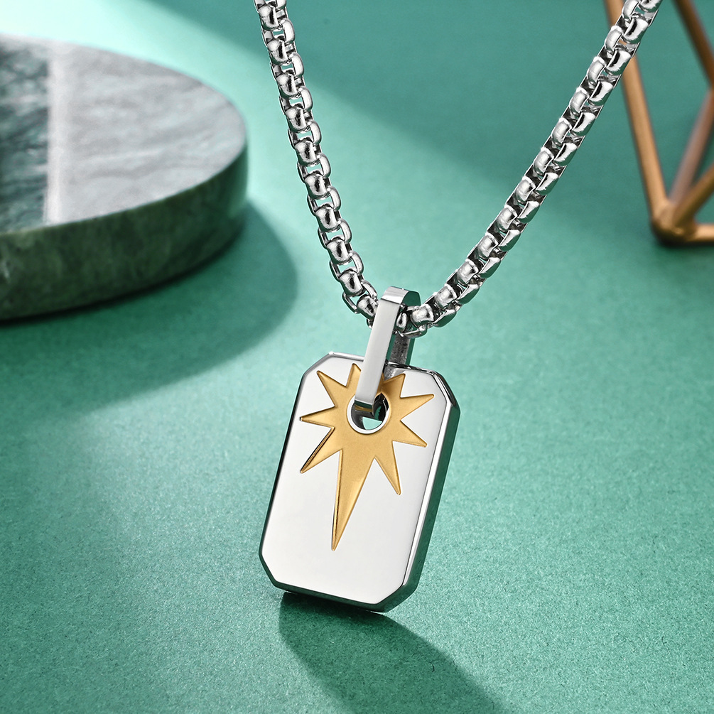 Luxury Jewelry Designer Jewelry Cross-border Creative Hexagram Square Pendant Light Star Titanium Steel Interlocking Necklace Versatile High-end Men&#