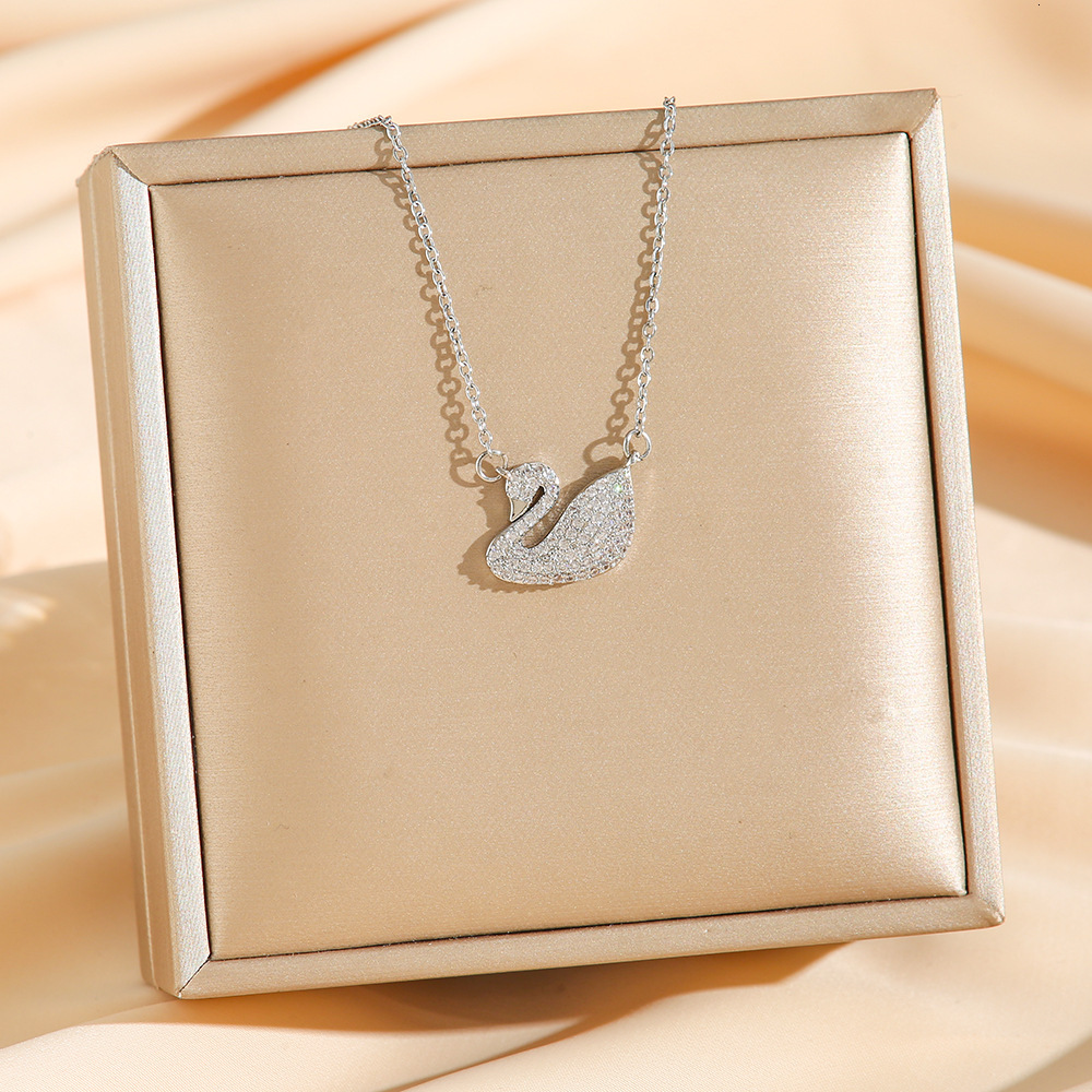 Luxury Jewelry Designer Jewelry Classic Full Diamond Swan Necklace For Women, Light Luxury Zircon Inlaid Choker, Internet Celebrity Style, Elegant Ver