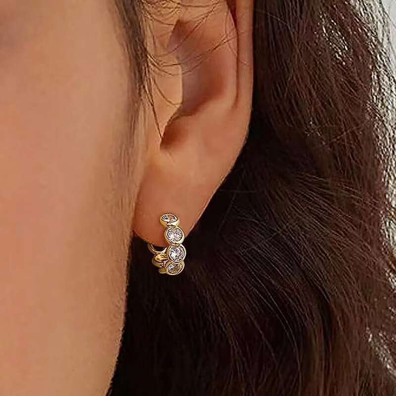 Fashion Round Imitated Diamond Cubic Zirconia Gold Plated Earrings for Wedding CZ Hoop Earrings for Women