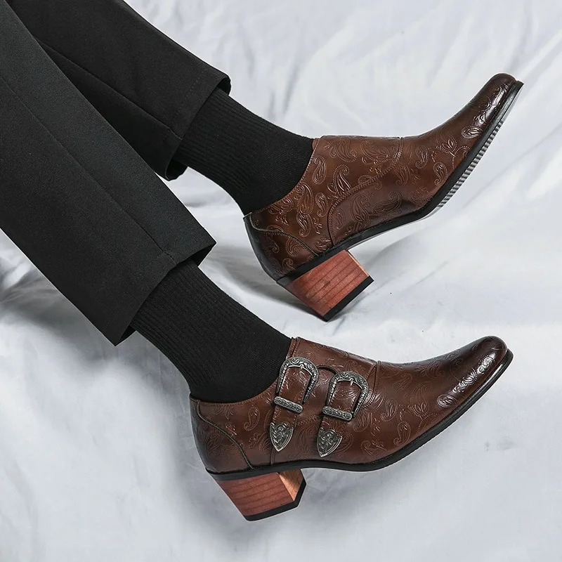 Mens Wedding Shoes Fashion Slim Fit Pointed High Heel Pullover Shoes Breathable Leather Shoes Classic Vintage Mens Dress Shoe 250712