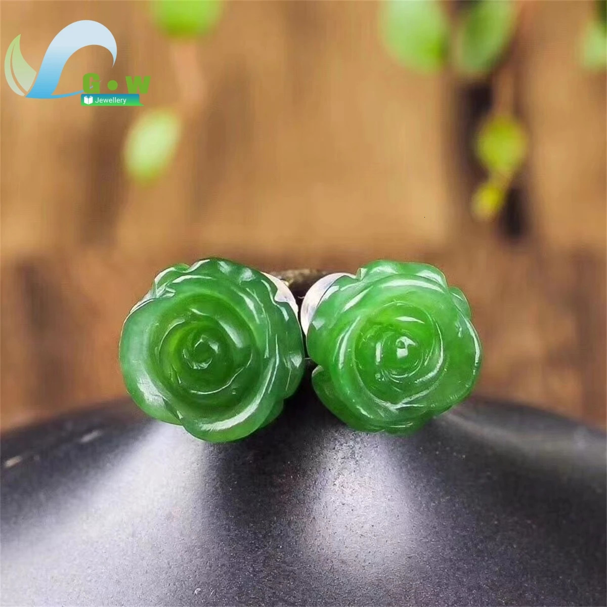 Natural Green Jade Rose Women Earrings 925 Sterling Silver Ear Studs Vintage Gemstone Jewelry Amulet Gift Ethnic Style 250711