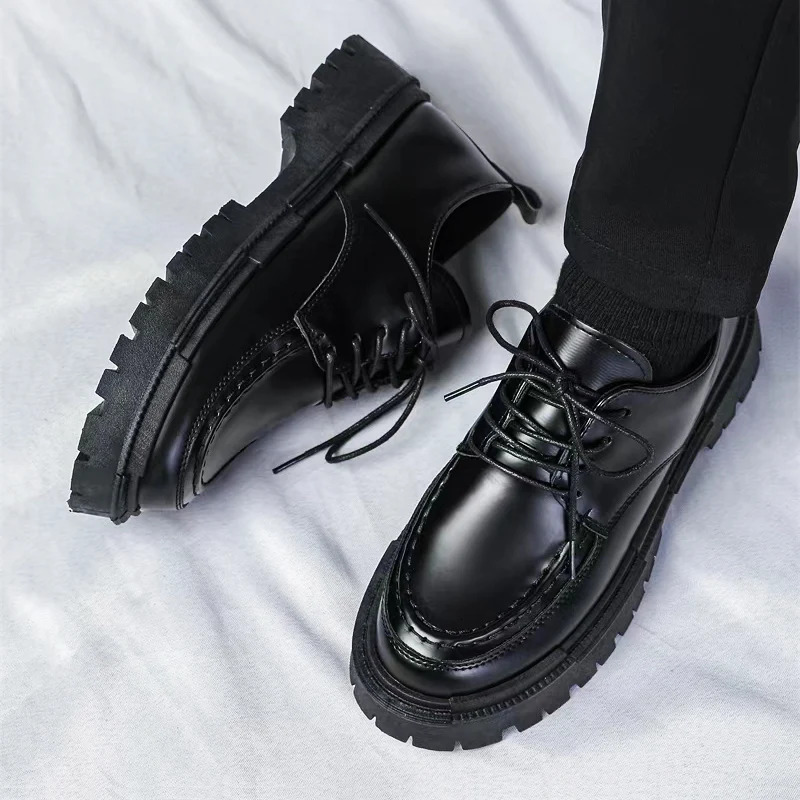 Thick Sole Formal Black Men Leather Shoes Platform Casual Shoes Wedding Dress Oxfords Shoes Men Work Shoes 250712