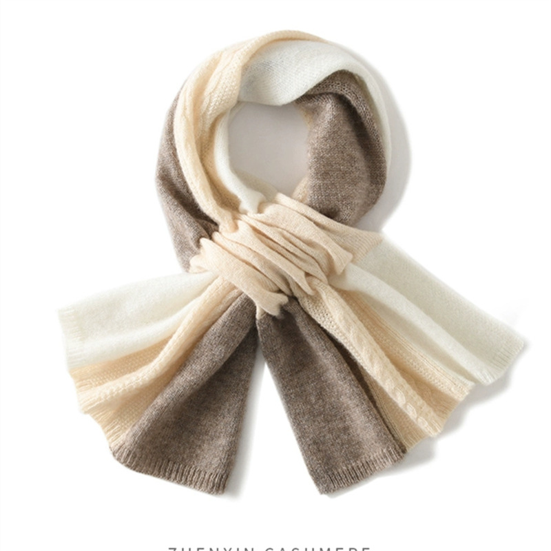 K1332 Autumn and winter new color matching soft 100% pure wool scarf female warm neck protection knitted perforated solid color small neck scarf