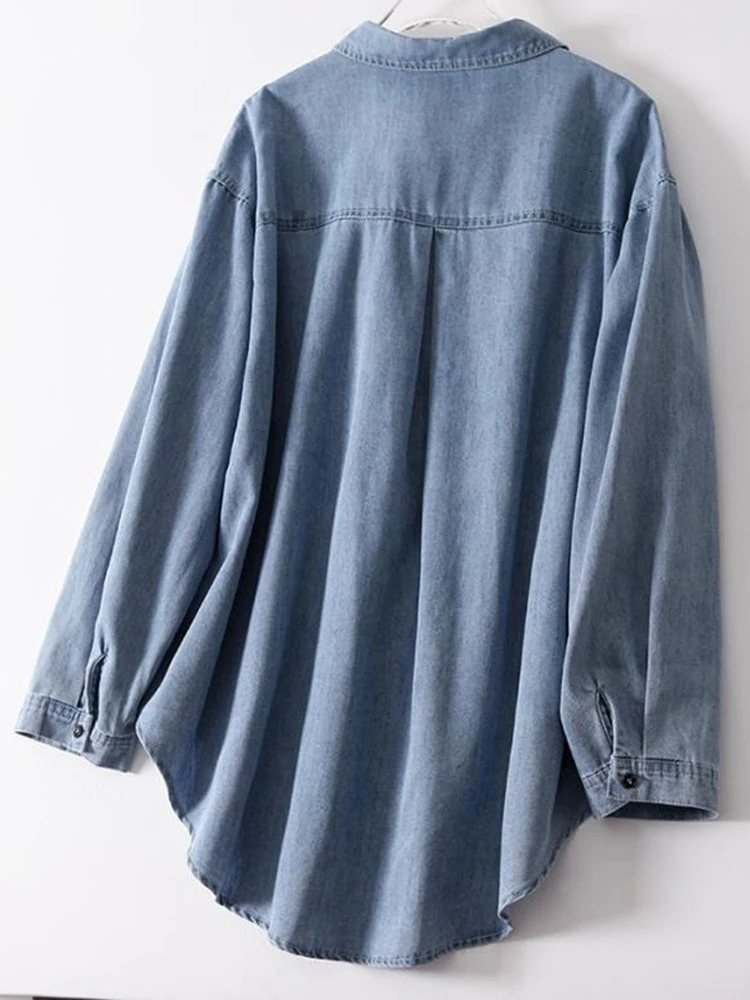 100 Cotton Women Denim Shirts Loose Vintage ned Female Jeans Long Sleeve Blue Casual Streeetwear Tops 250704