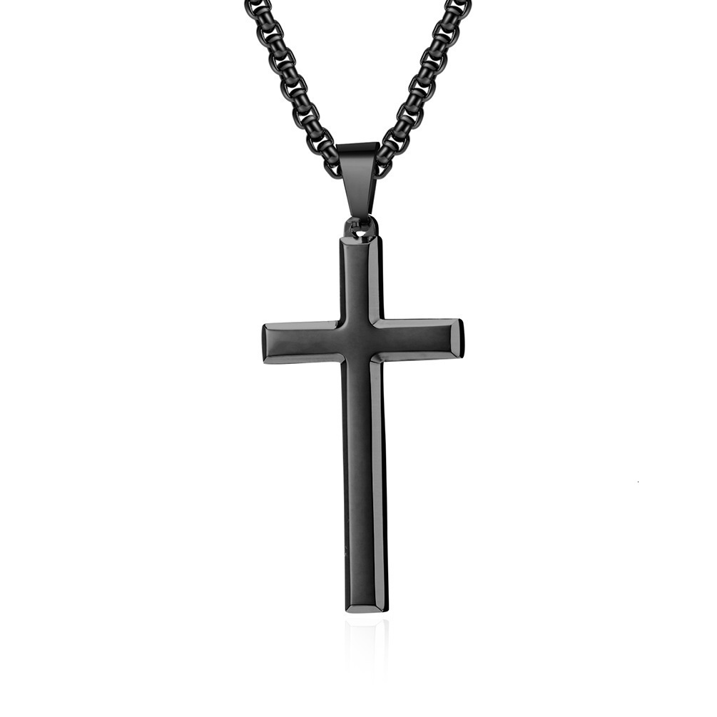 Luxury Jewelry Designer Jewelry Cross-border Amazon Simple Beveled Edge Stainless Steel Cross Pendant Unisex Style Niche Personality Necklace