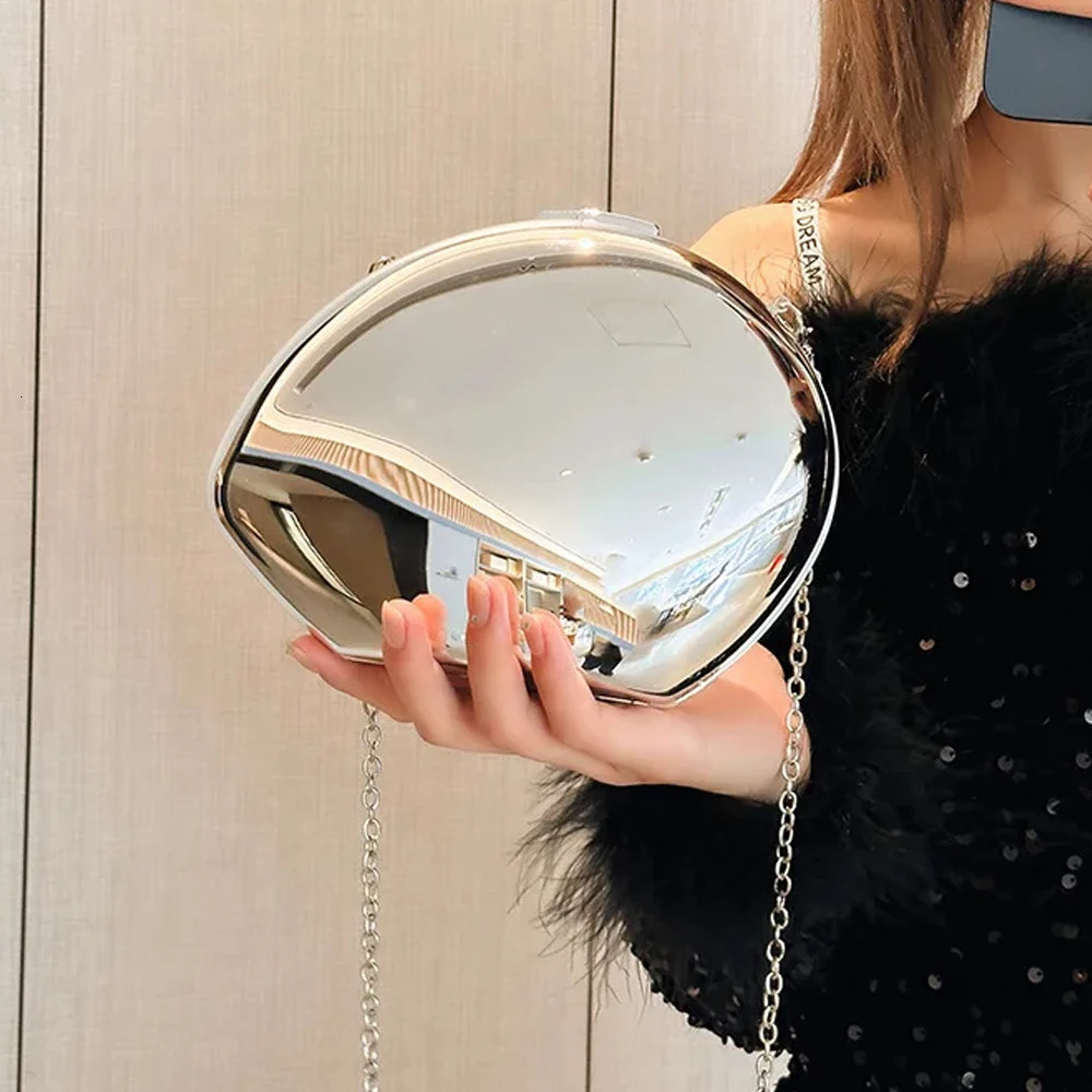 Acrylic Egg Shape Clutch Bag Smooth Mirror n Handbag Women Evening Bag Party Cute Purse Metal Shell Handbag 250708