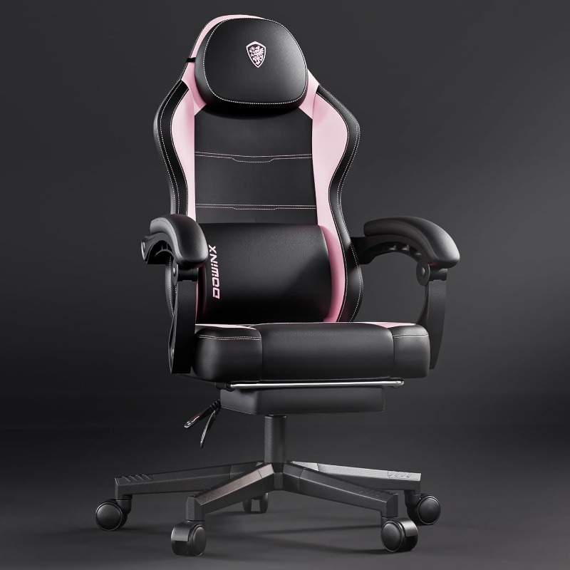 Dowinx Gaming Chair with Pocket Spring Cushion and Footrest, Ergonomic Game Chair with Massage Lumbar Support for Adults,