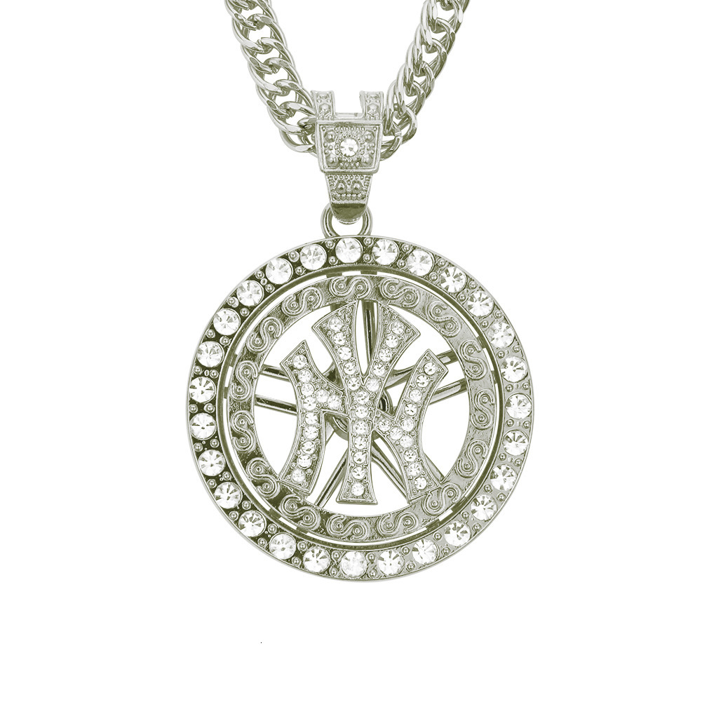 Luxury Jewelry Designer Jewelry European And American Style Personality Round Symbol Logo Gold Inlaid Diamond Necklace Men's Long Hip Hop Turntab