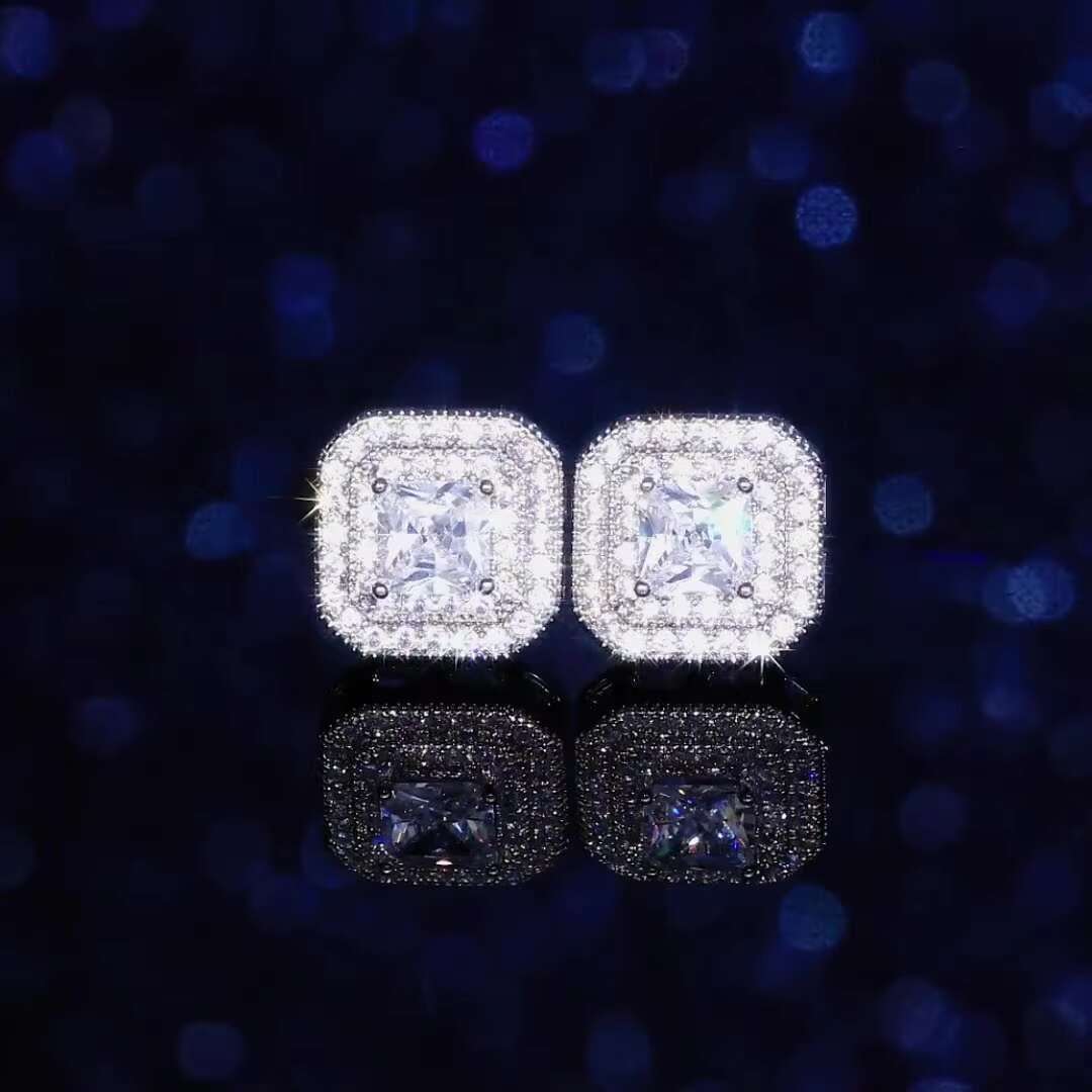 Simple Earrings Fashion Classic Womens square Zircon Copper Earrings Womens Daily Commute Accessory