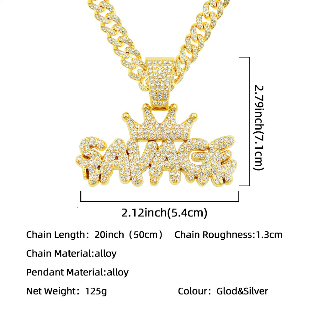 Luxury Jewelry Designer Jewelry Trendy Full Diamond Crown Letter Pendant Necklace For Men Hip Hop Style Cross-border Chain Choker