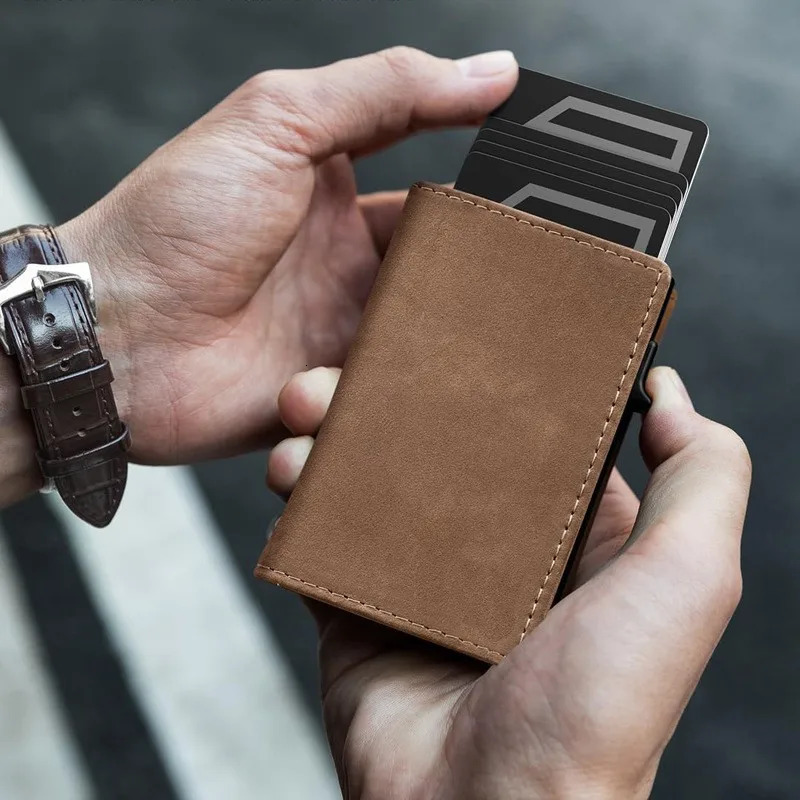 YAT Mens Card Bag Folding Magnetic Suction Automatic Pop-Up RFID Anti-Theft Brush Zippered coin purse Credit Card Clip 250708