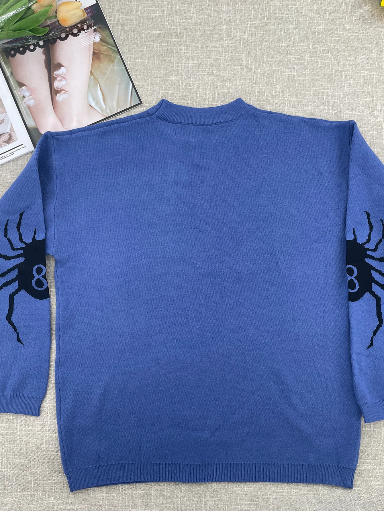 Y2K Anime Pattern Blue Sweater Mens Knitted Sweater Harajuku Retro Knitted Sweater Unisex Pullover Winter Sweater Fashion 250708