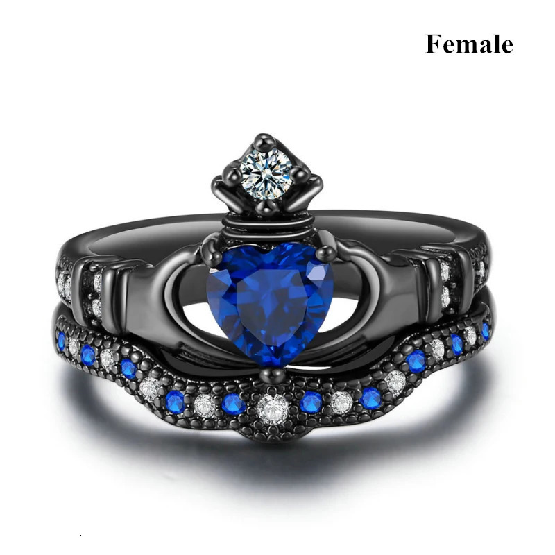 Charm Couple Ring Stainless Steel Black Mens Blue Zircon Ladies Set Valentines Day Wedding Metal 250704