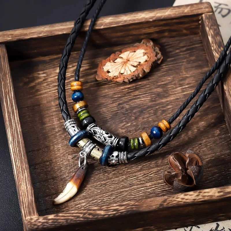 Fashion Necklace for Men and Women Vintage Wolf Tooth Pendant ather Beaded Weaved Prayer Necklace Fashion Jewelry Necklaces W250712