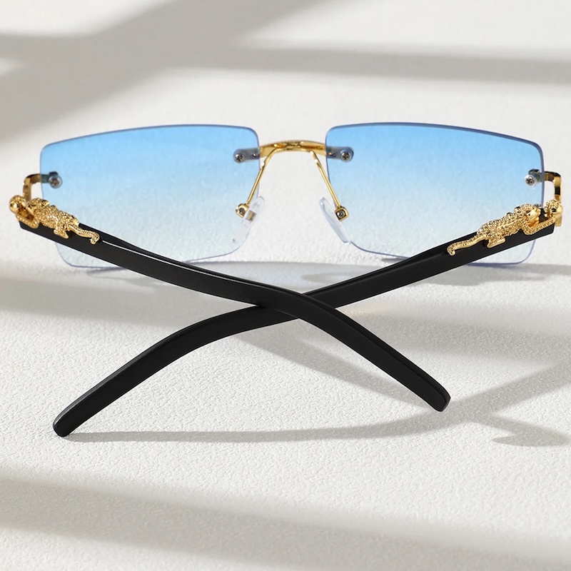 CB Square Rimless Sunglasses Men Leopard Brand Design Women Fashionable Trendy Frameless Rectangular Personalized Sunglasses For Daily Life UV400 Prot