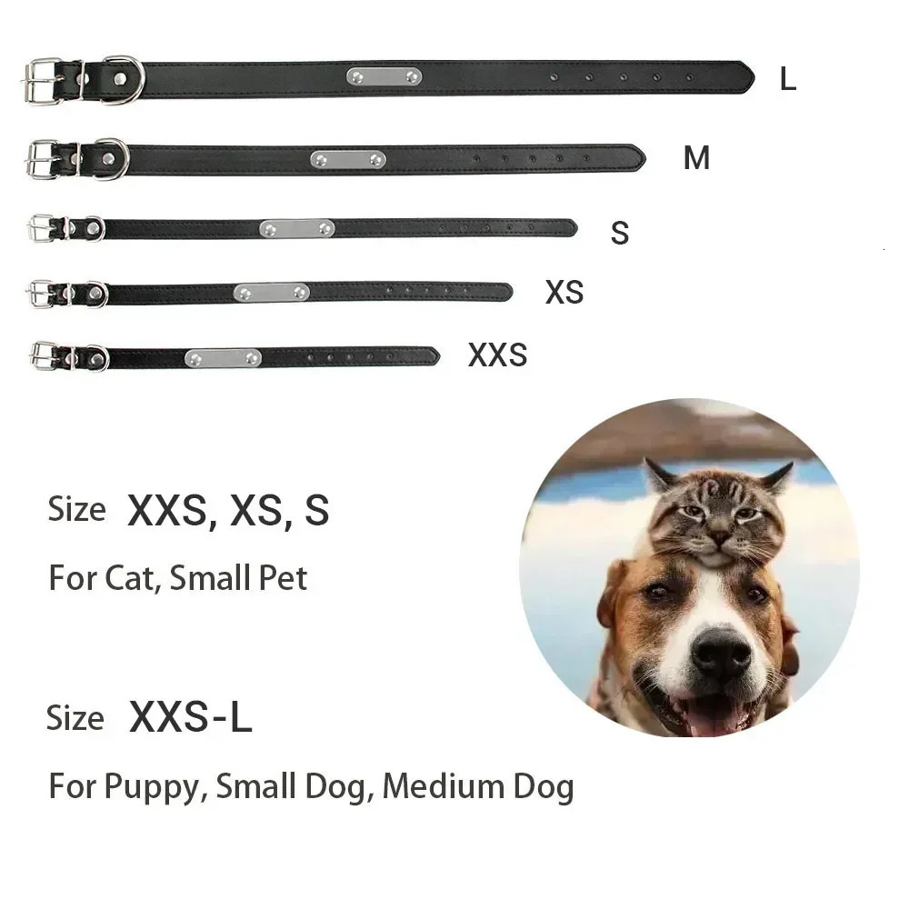 Personalized Dog Collar Name Carved ID Anti-lost Solid PU Leather Collar For Small Medium Large Dogs Puppy Cat Pet Supplies Pink 250709