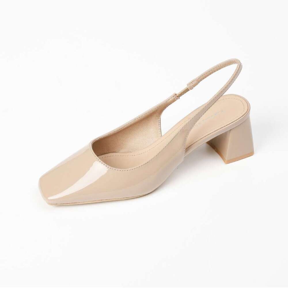 3337-32 One-Strap Square Toe Open Back Shallow Mouth High Heels Summer New Plaid Chunky Heel Sandals Fashion Women's Shoes