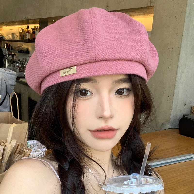 Cute Pink Berets Caps for Women Show Face Small Spring Korean Version Fashion Casual Retro Octagonal sboy Hats 250712