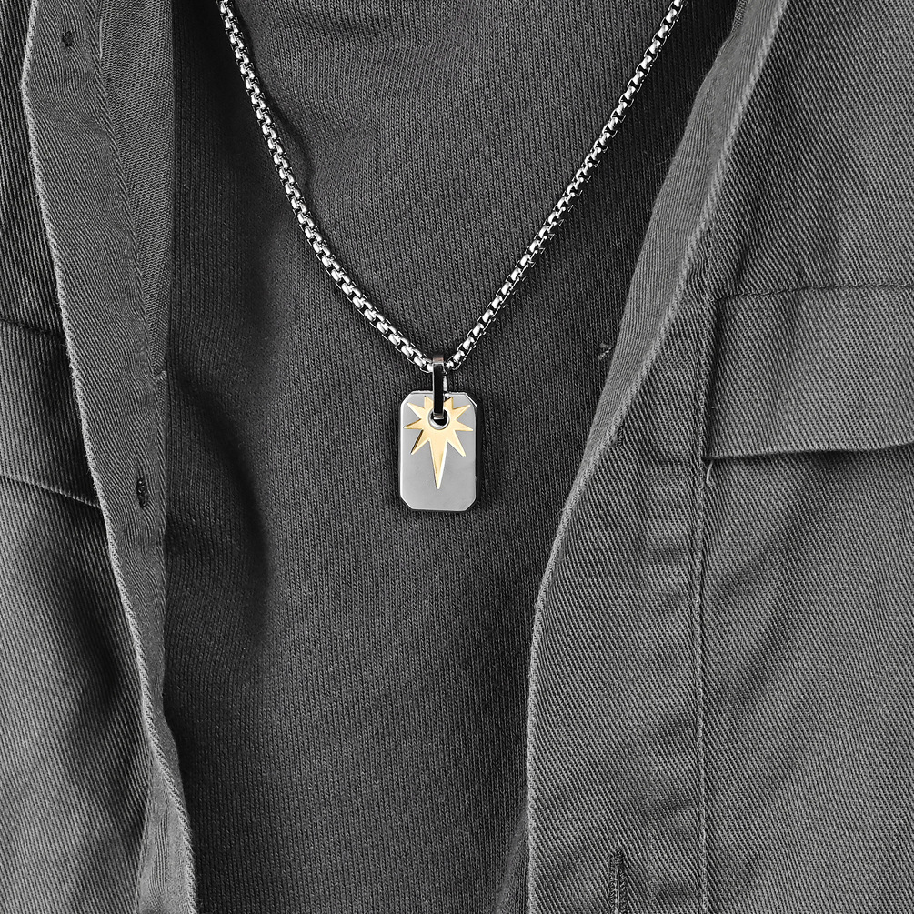 Luxury Jewelry Designer Jewelry Cross-border Creative Hexagram Square Pendant Light Star Titanium Steel Interlocking Necklace Versatile High-end Men&#