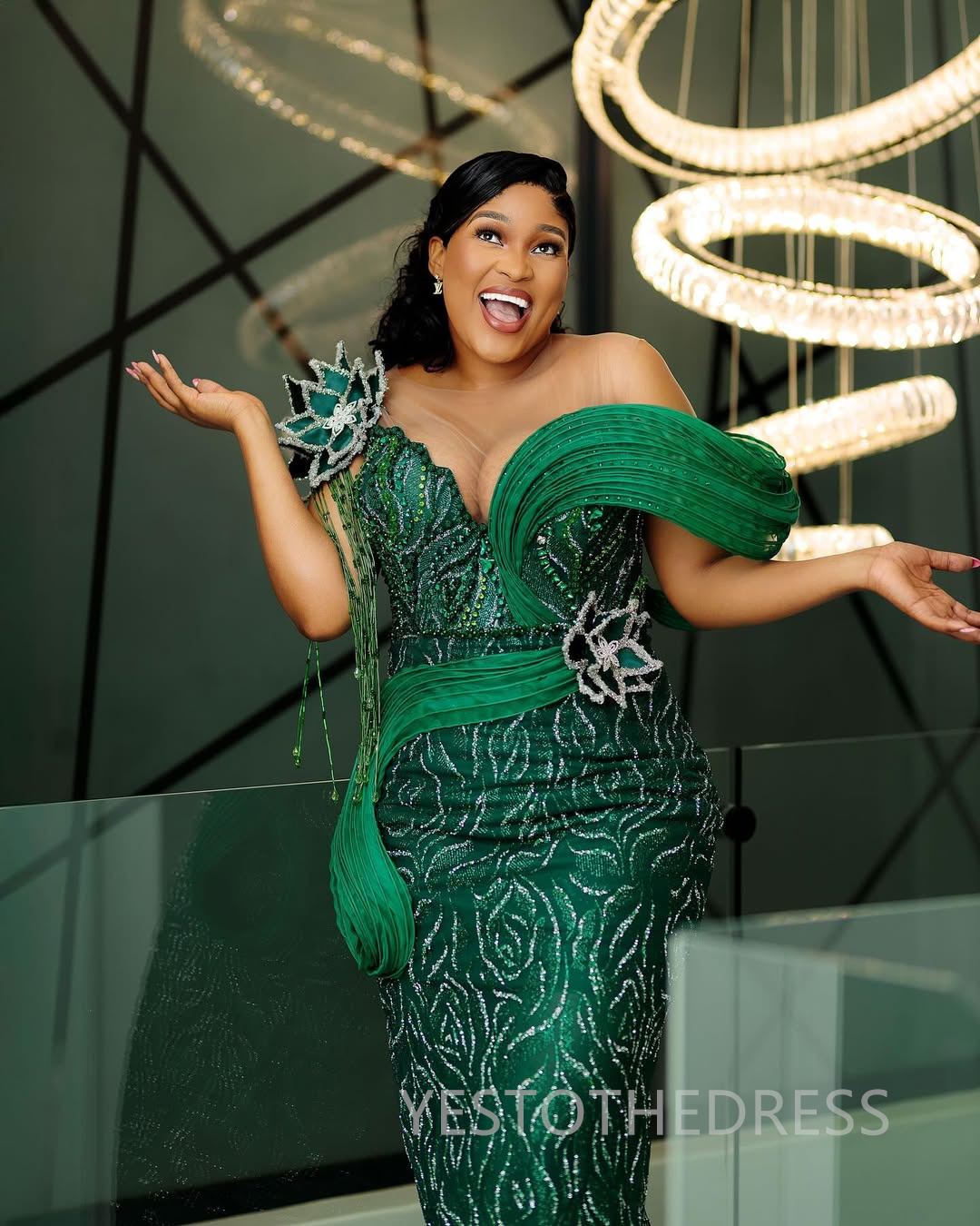 2025 Plus Size Green Aso Ebi Prom Dress African Mermaid Prom Dresses Evening Formal Gowns Sheer Neck Illusion Beaded Lace Birthday Dress Second Recept