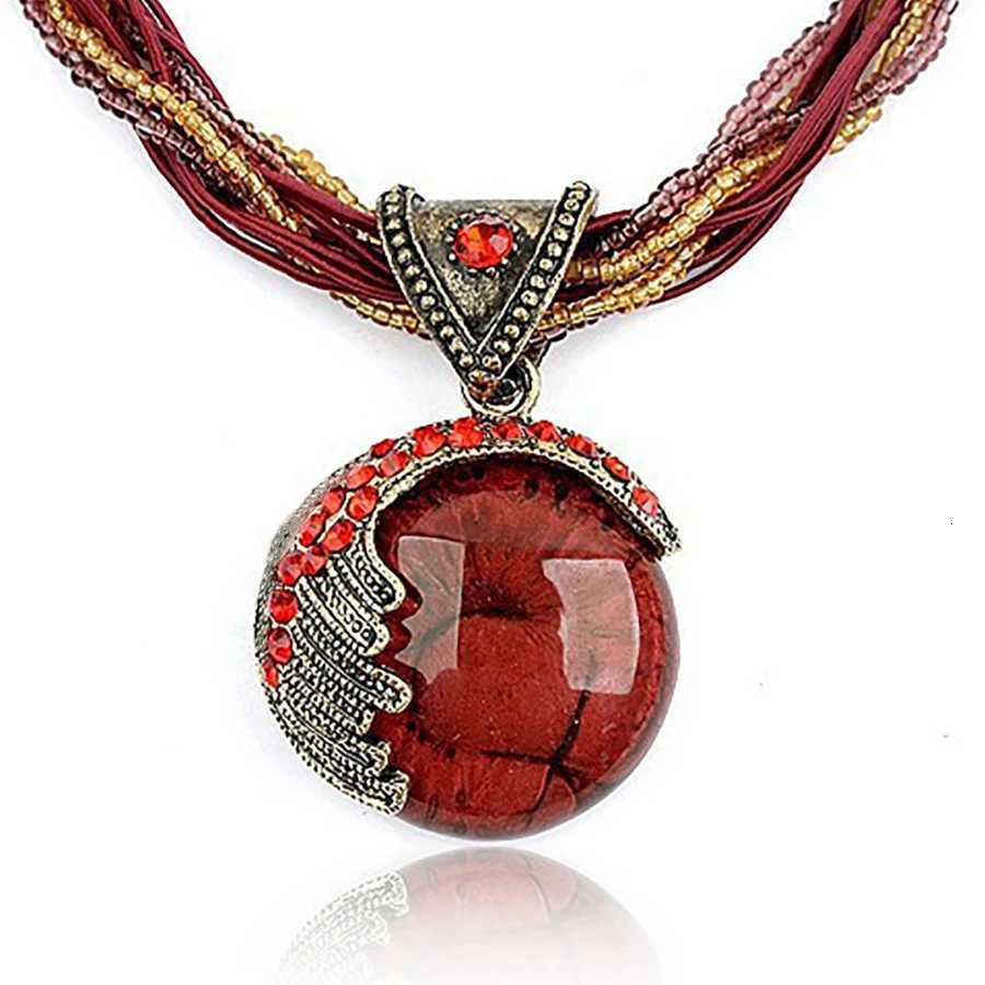 2025 New Fashion Multi-layer Beads Chain Crystal G Stone Pendant Necklaces Boho Statement Jewelry AN001 W250712