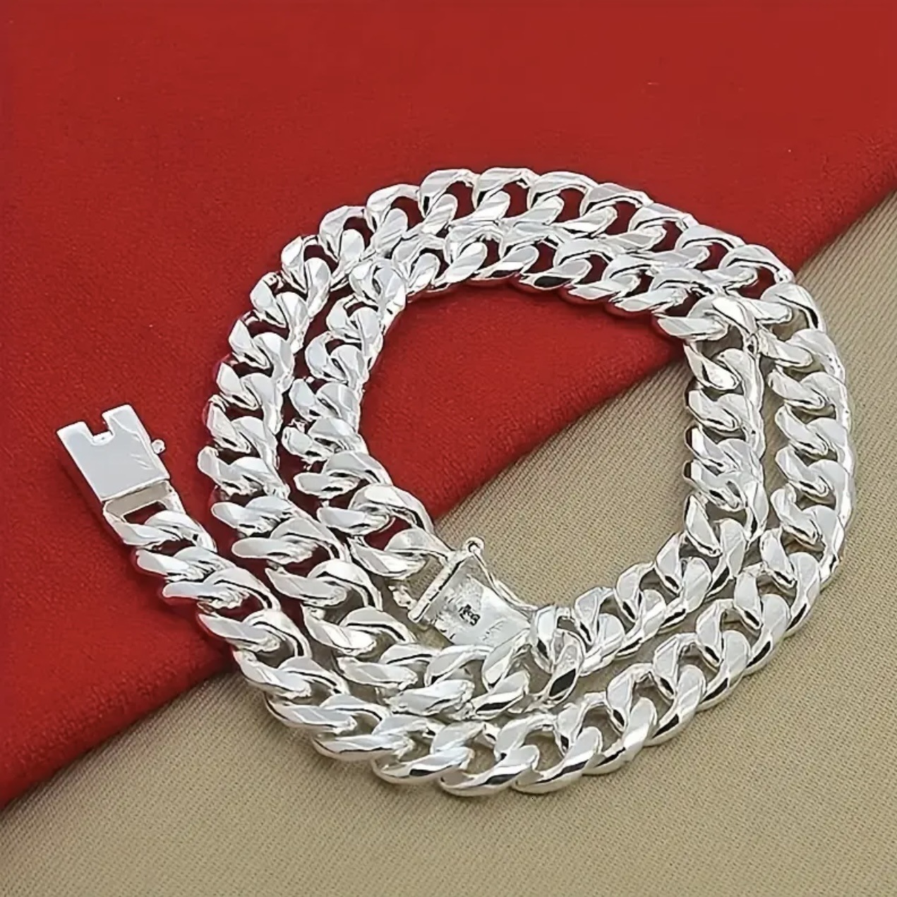 Luxury Jewelry Designer Jewelry Cross-border TEMU Hot Sale 925 Silver Plated Jewelry Men's 10MM Side Square Buckle Fashion Silver Necklace Chain