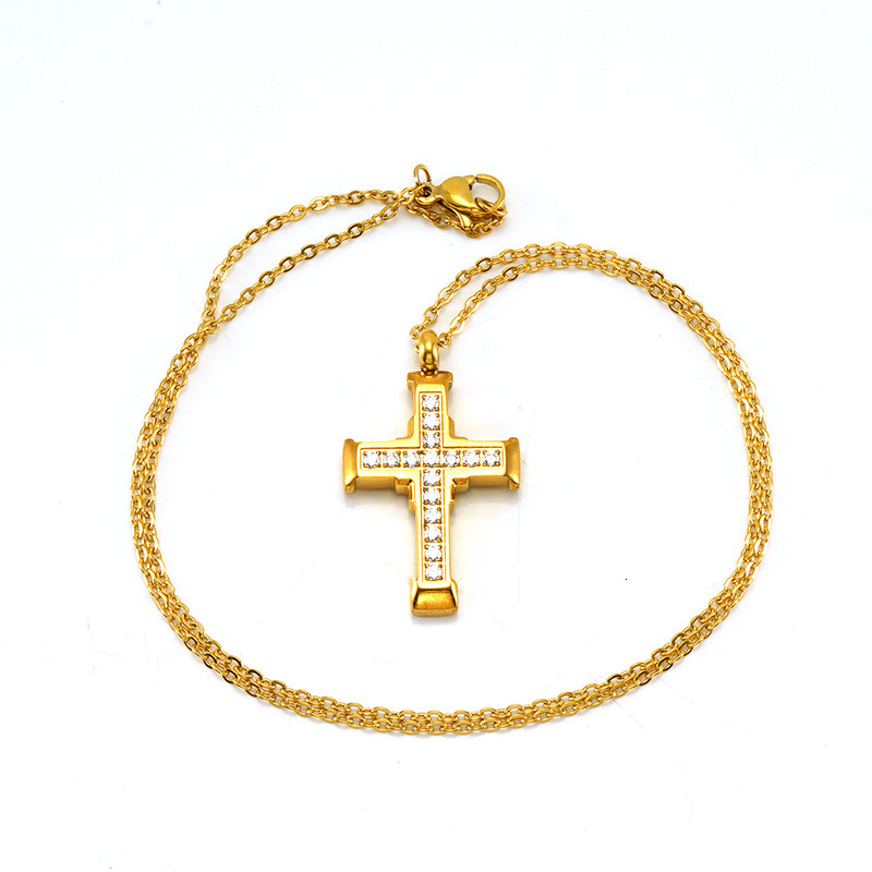 Luxury Jewelry Designer Jewelry 2025 European And American Cross-border New Stainless Steel 18K Gold Plated Diamond Cross Necklace Retro Hip-hop Coupl