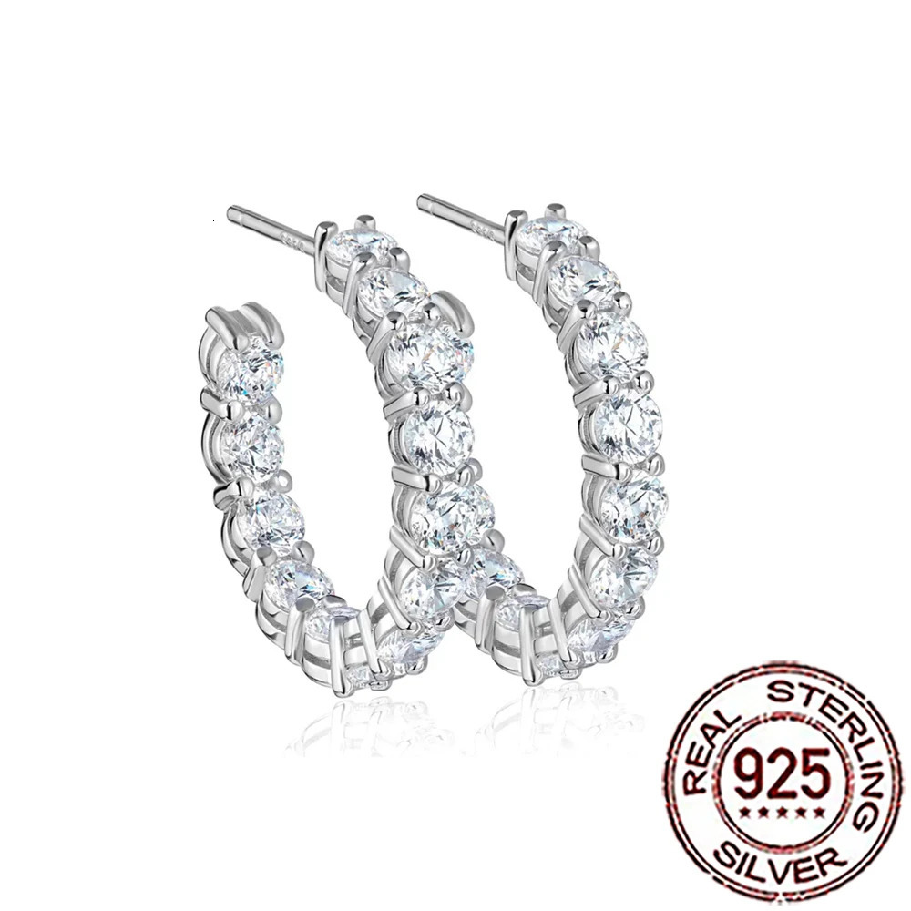 QooLady 925 Sterling Silver Shiny Cubic Zirconia Big Round Hoop Earrings for Women Wedding Engagement Jewelry Gifts SE122 250708