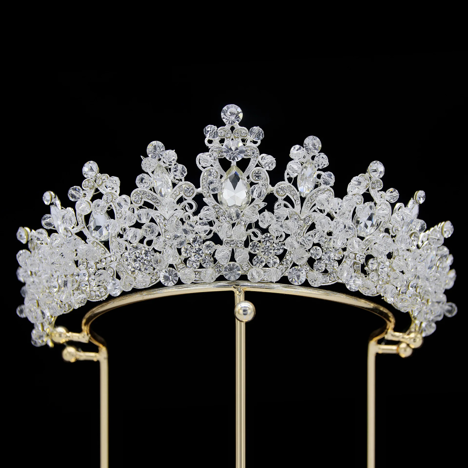 Royal Purple Crystal Beads Queen Bridal Tiaras Crown Rhinestone Pageant Diadem Wedding Hair Ornaments 250711